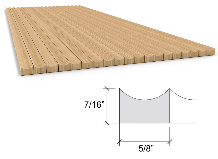TBR-001 wooden tambour panel profile and drawing